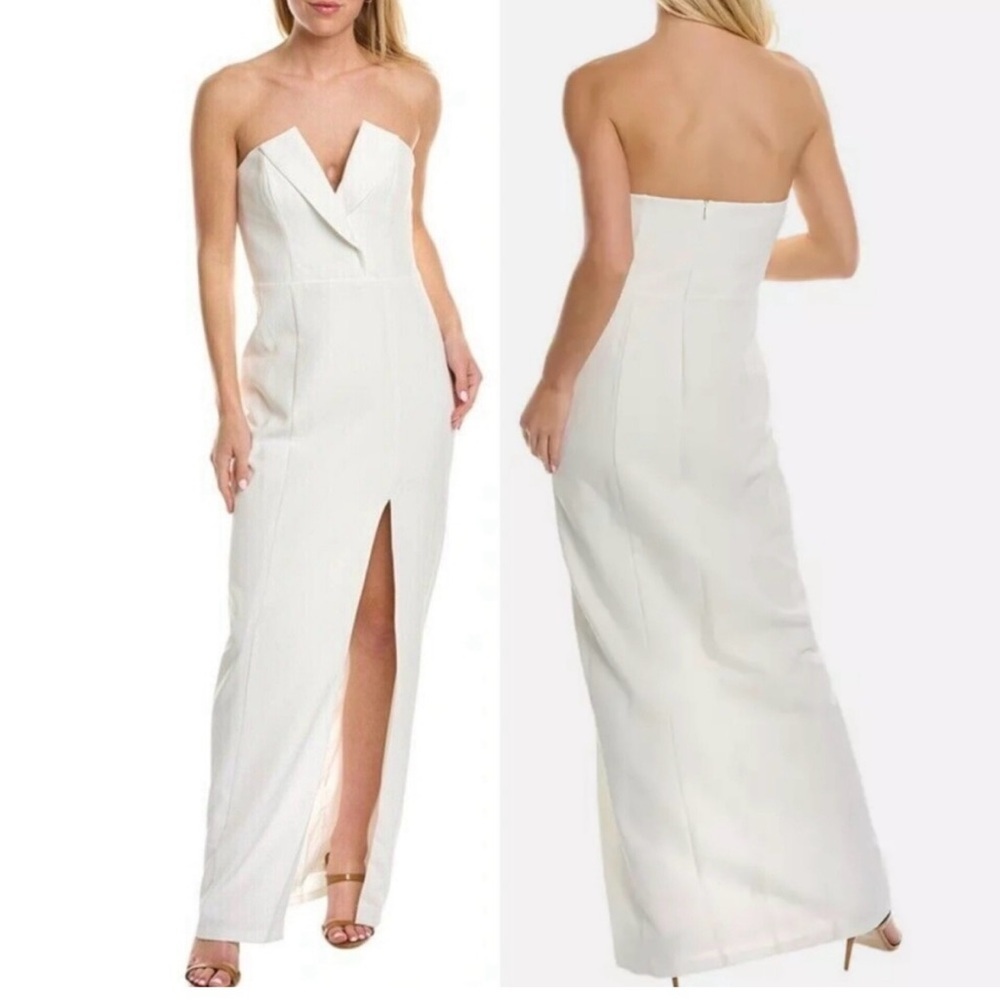 NWT Aidan by Aidan Mattox Strapless Column Gown in White 8 STUNNING Tuxedo Gown